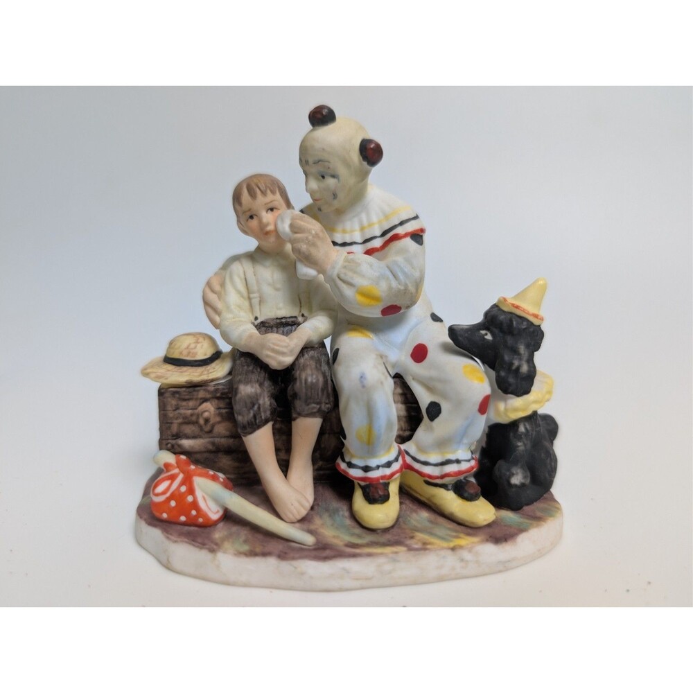 Vintage Gorham Norman Rockwell The Runaway Figurine Clown Boy Dog Porcelain